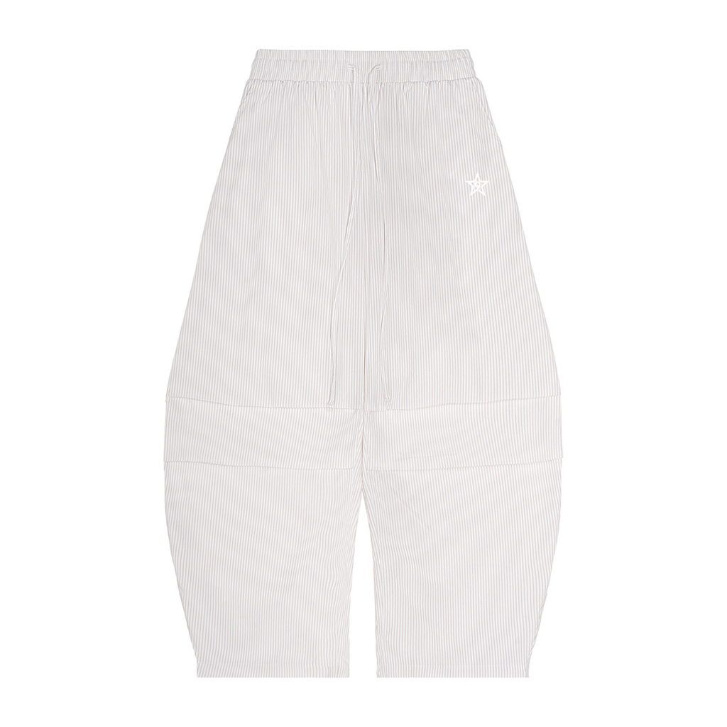 VERTICAL STRIPE DRAWSTRING BARREL TROUSERS