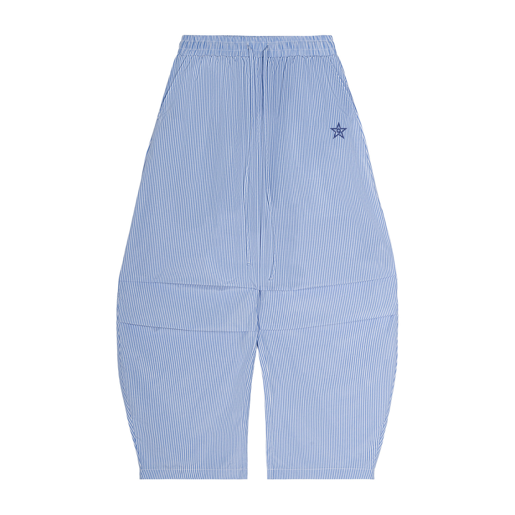 VERTICAL STRIPE DRAWSTRING BARREL TROUSERS