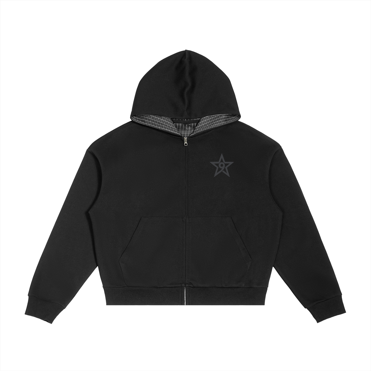 CONTRAST PLAID BOXY ZIP HOODIE